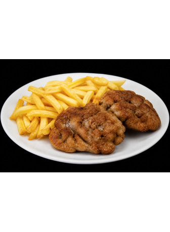 Creier de porc pane cu cartofi prajiti